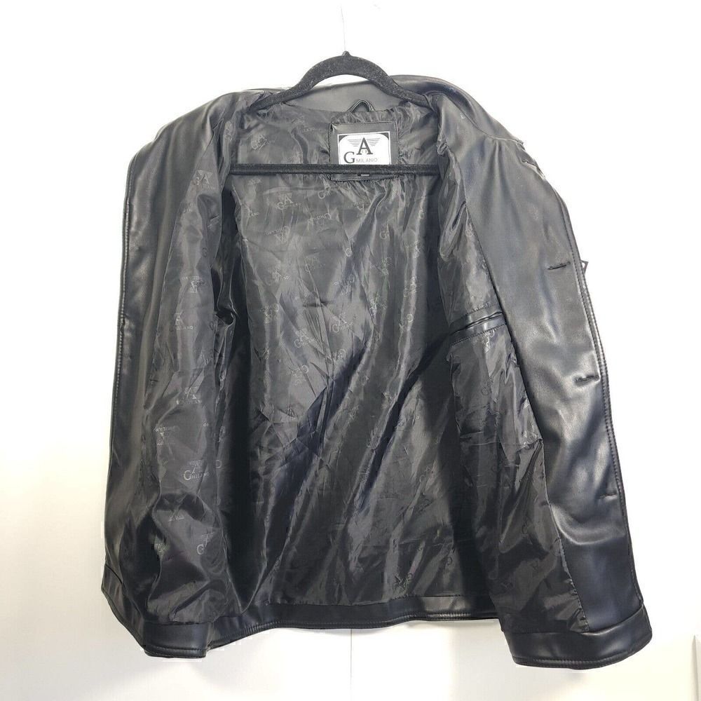 G.A Milano Italy Men's Medium FauxLeather Button Up Black Trench Blazer Jacket - Picture 5 of 12